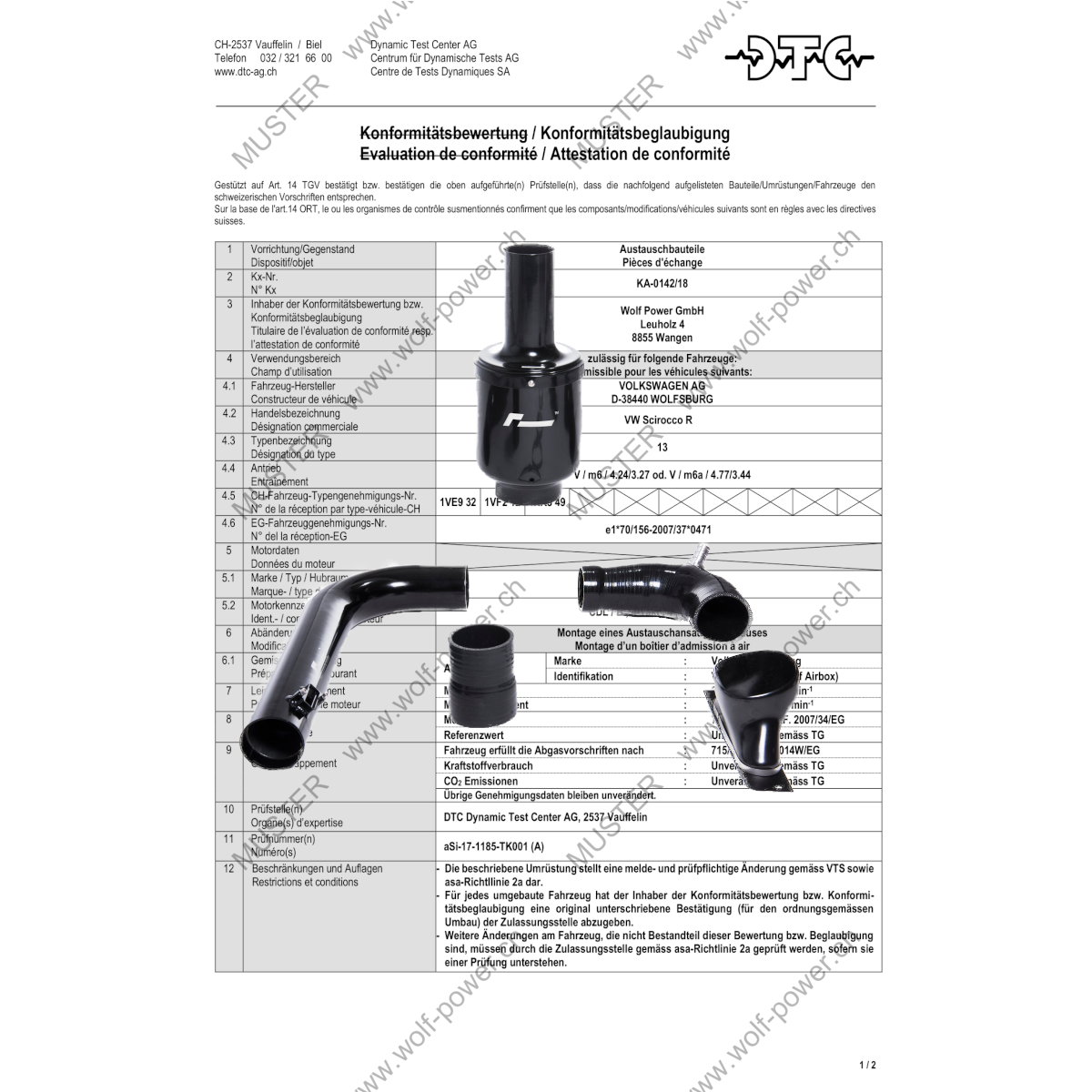 DTC-Gutachten zu VWR12G60R Ansaugsystem für VW Golf 6 Edition 35