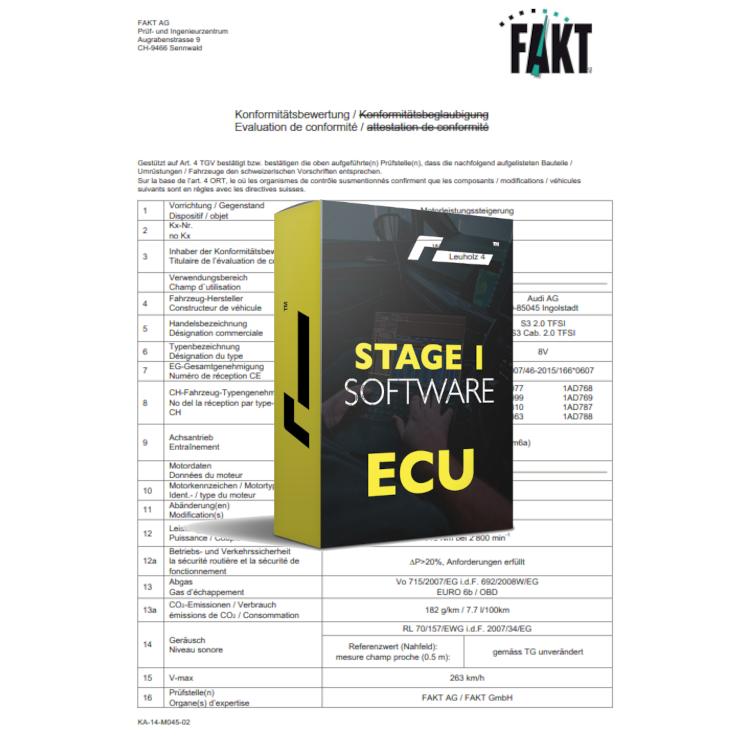 FAKT-Gutachten zu Stage 1 Software für VW Golf 7 GTi, Skoda Octavia (5E) RS und RS 230 Modelle